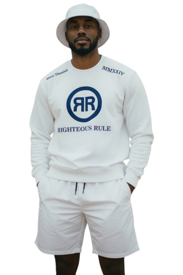 Circle Logo Premium Cotton Fleece Sweatshirt WH/BL - RIGHTEOUS RULE