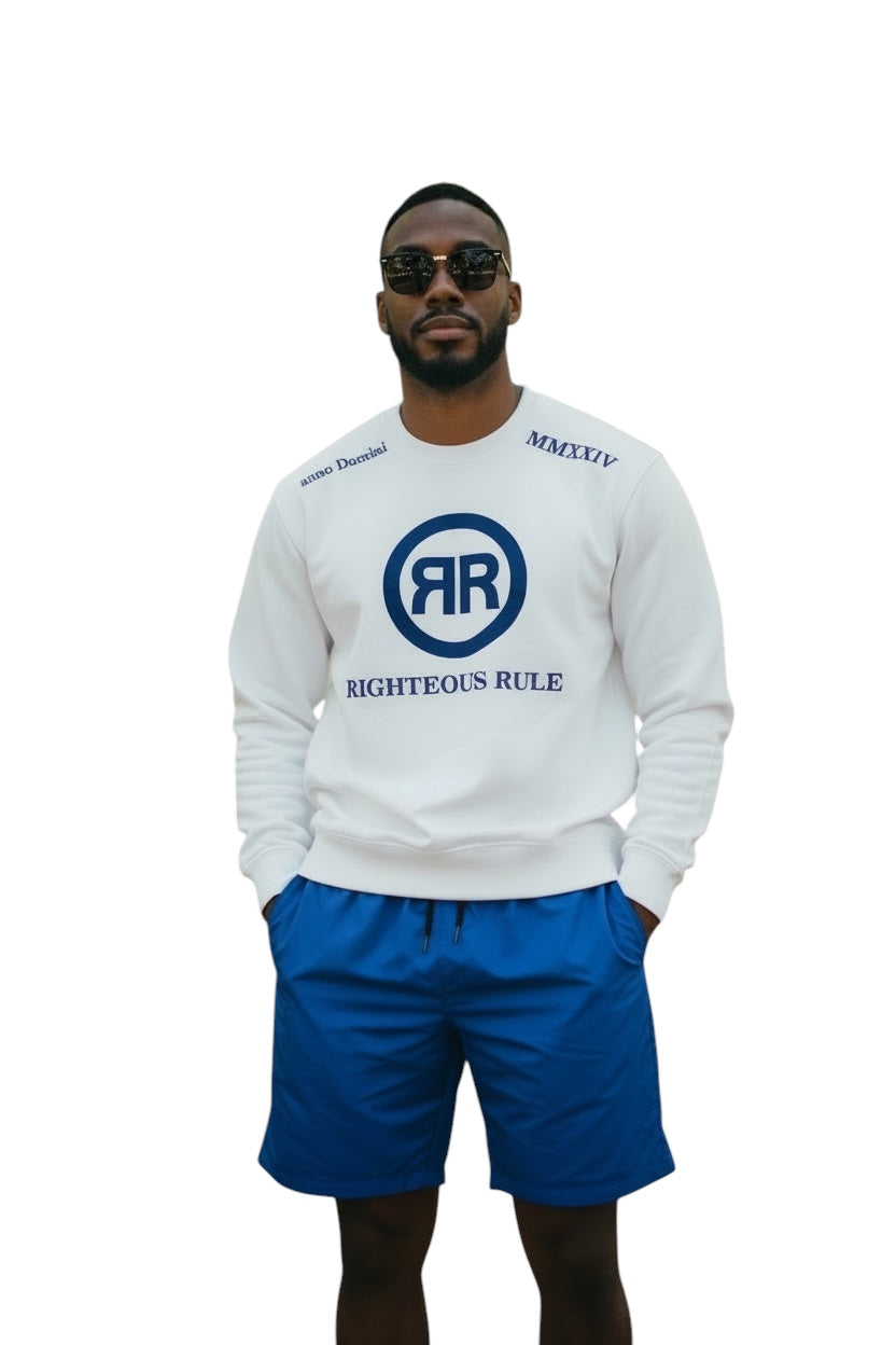 Circle Logo Premium Cotton Fleece Sweatshirt WH/BL - RIGHTEOUS RULE