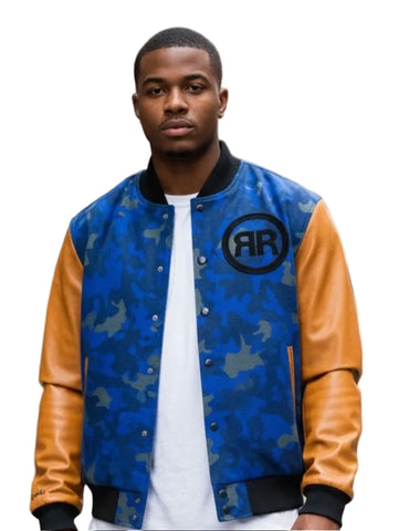 Camouflage Blue/Peanut Varsity Jacket - RIGHTEOUS RULE