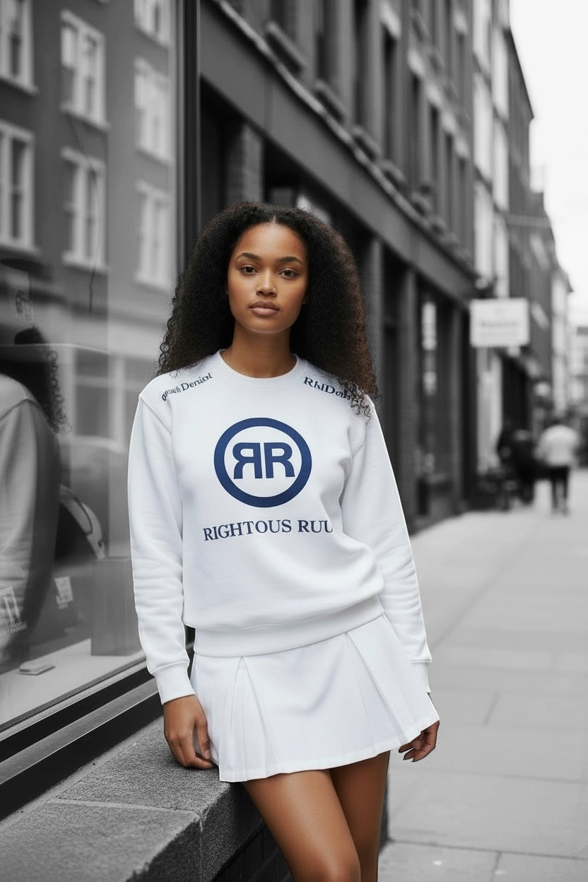 Circle Logo Premium Cotton Fleece Sweatshirt WH/BL - RIGHTEOUS RULE