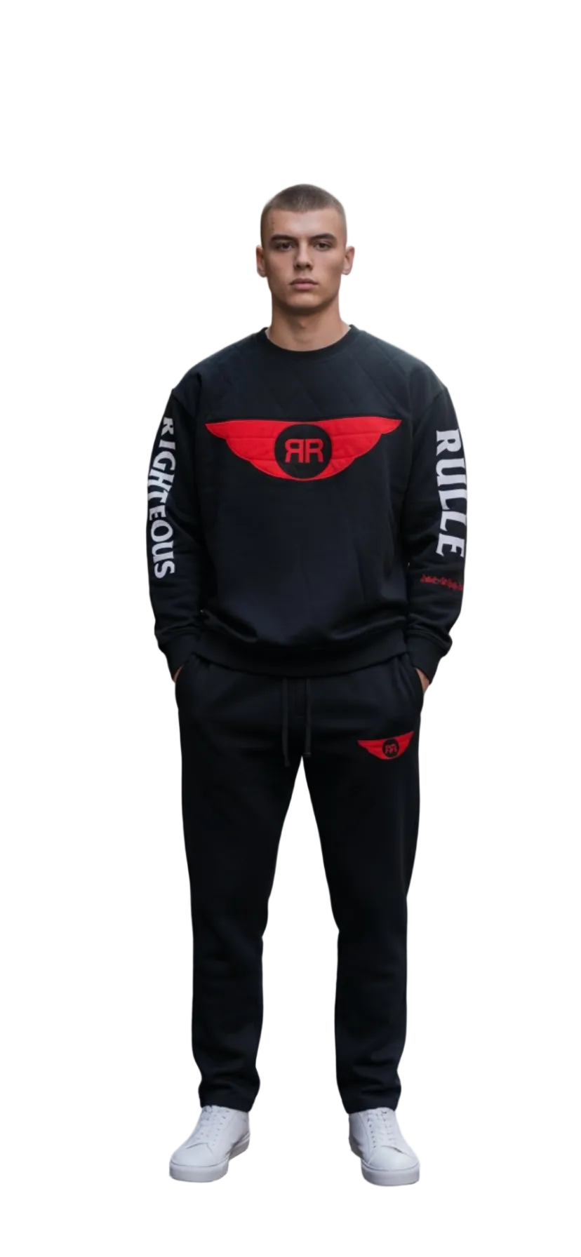 Holy Wing Distressed Logo Sweatshirt bk/red - RIGHTEOUS RULE