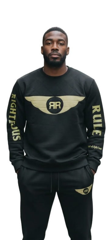 Holy Wings Distressed Logo Sweatshirt Bk/Green - RIGHTEOUS RULE