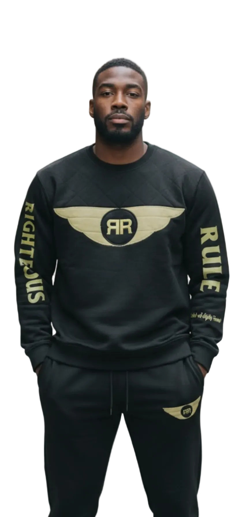 Holy Wings Distressed Logo Sweatshirt Bk/Green - RIGHTEOUS RULE