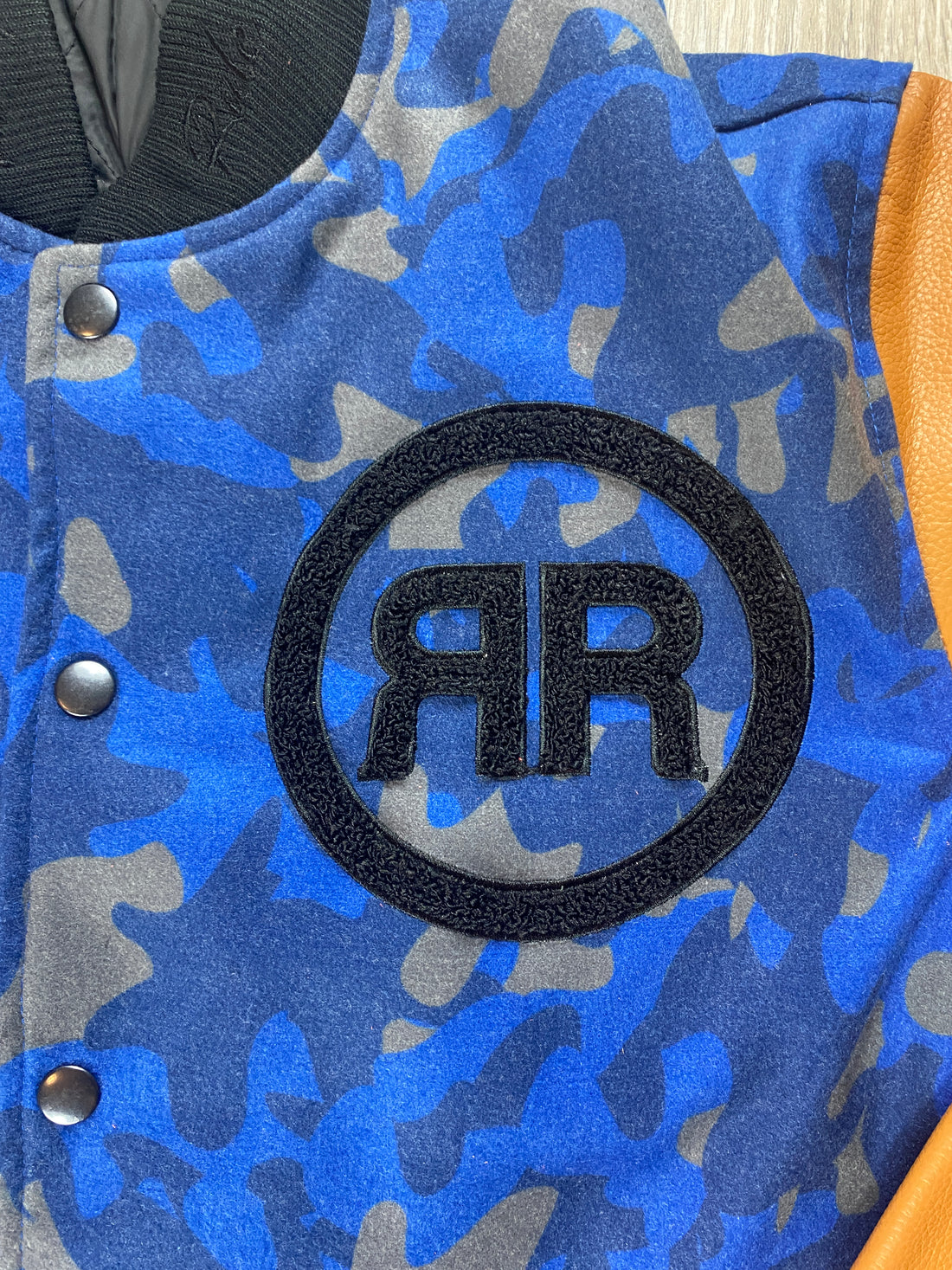 Camo Blue/Peanut Varsity Jacket - RIGHTEOUS RULE