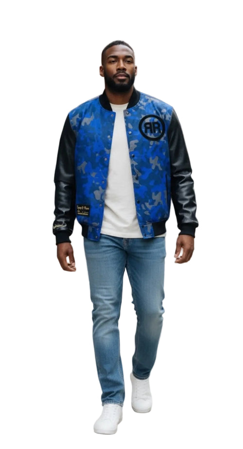 Blue and Black Camouflage Varsity Jacket - RIGHTEOUS RULE