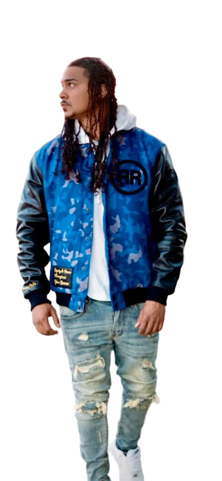 Blue and Black Camouflage Varsity Jacket - RIGHTEOUS RULE