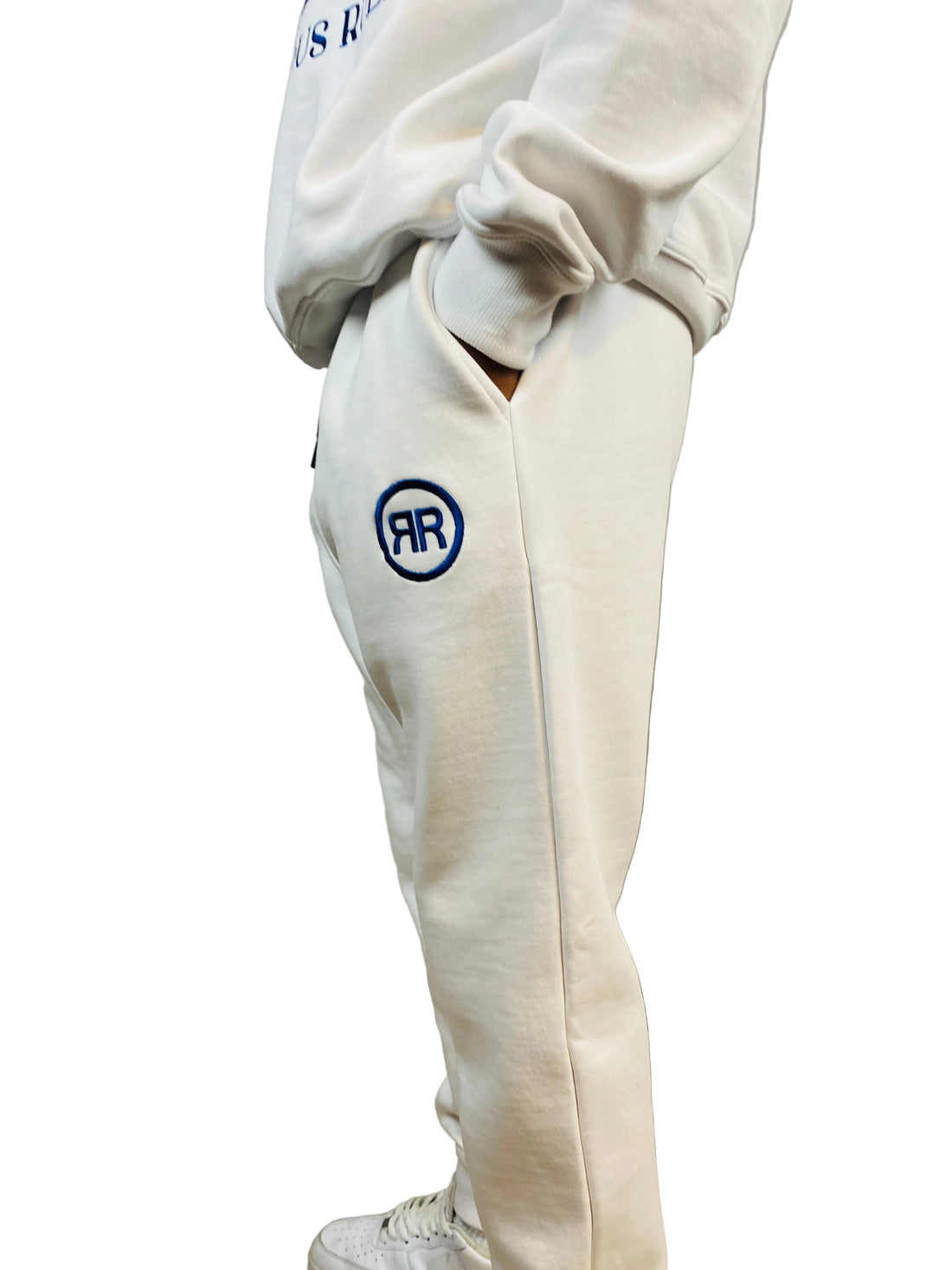 White/Blue Heavyweight Circle Logo Crewneck Sweatsuit - RIGHTEOUS RULE