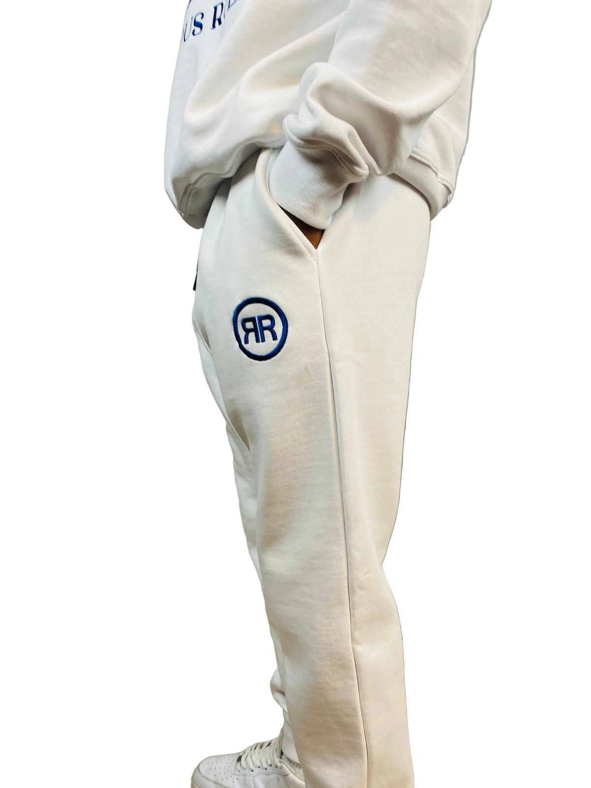 White/Blue Heavyweight Circle Logo Crewneck Sweatsuit - RIGHTEOUS RULE