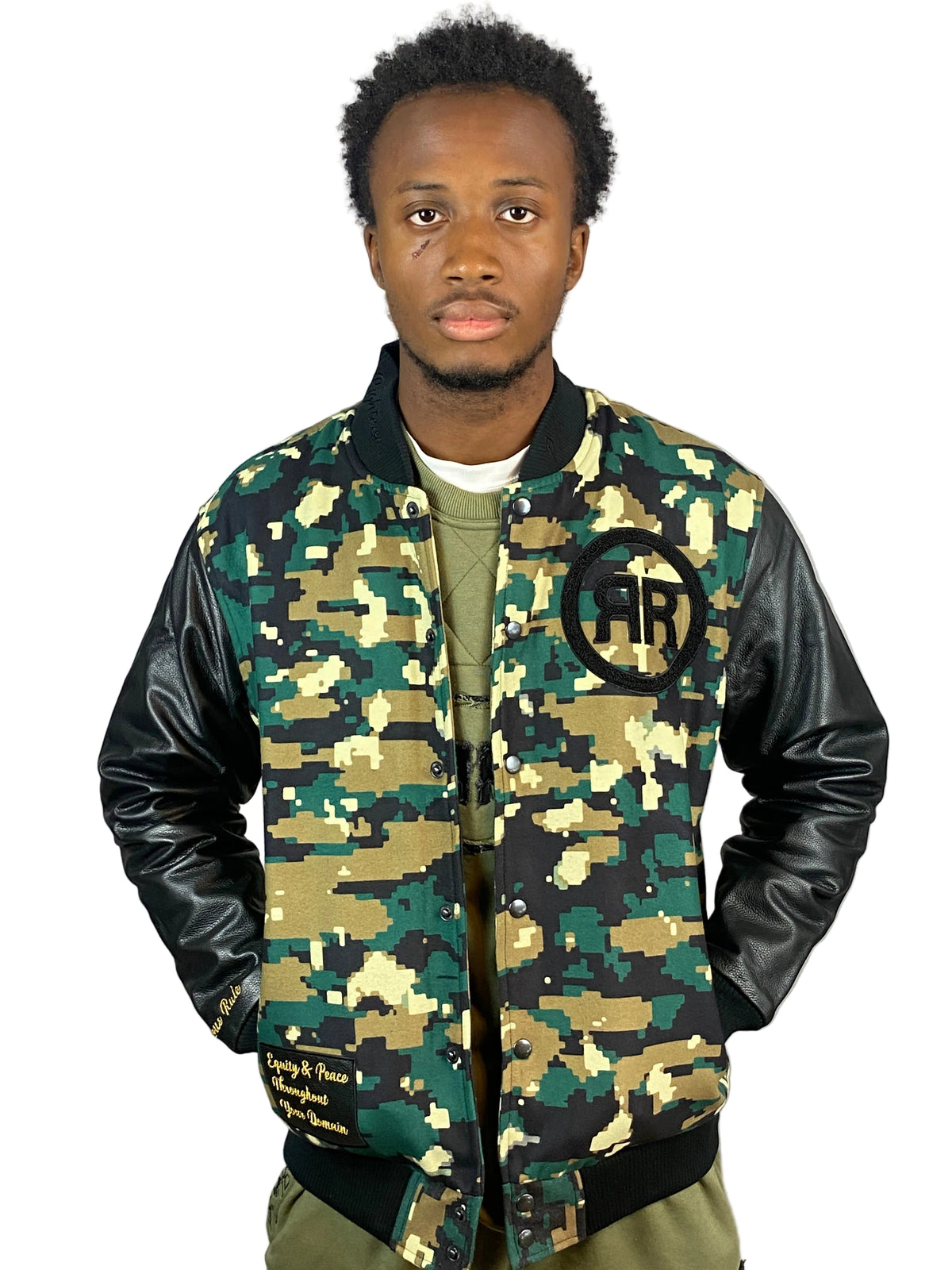 Camouflage/ Black Varsity Jacket - RIGHTEOUS RULE