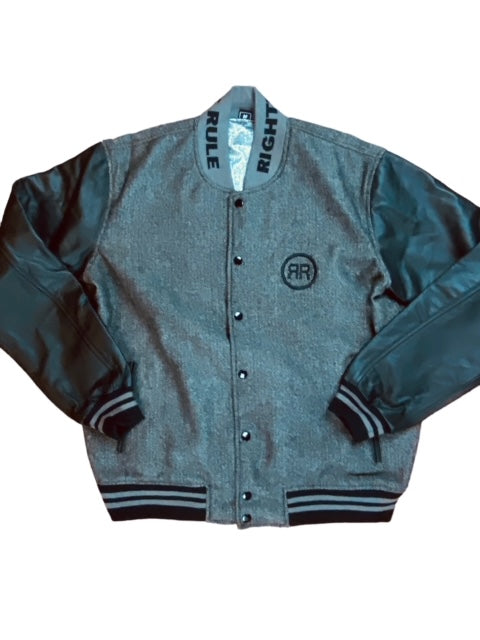 Righteous Rule Varsity Throwback Letterman Style Jacket. Grey/Black. - RIGHTEOUS RULE