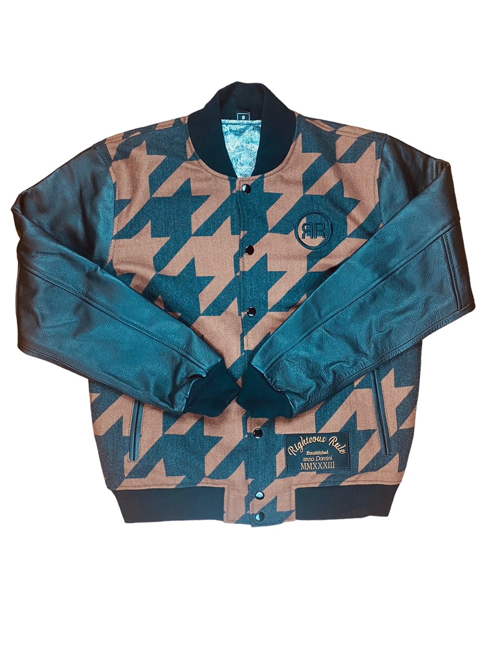 Houndstooth Varsity Jacket, Throwback Letterman Jacket Brown. - RIGHTEOUS RULE