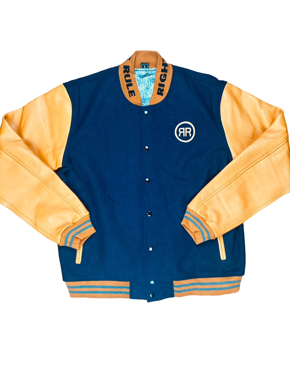Righteous Rule Varsity Throwback Jacket. Navy Blue/Brown. - RIGHTEOUS RULE