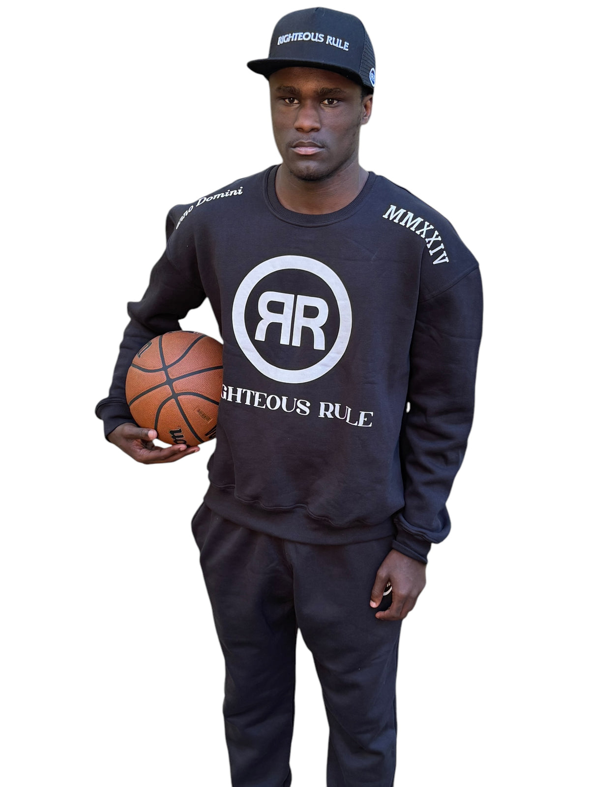 Black/White Heavyweight Circle Logo Sweatsuit - RIGHTEOUS RULE
