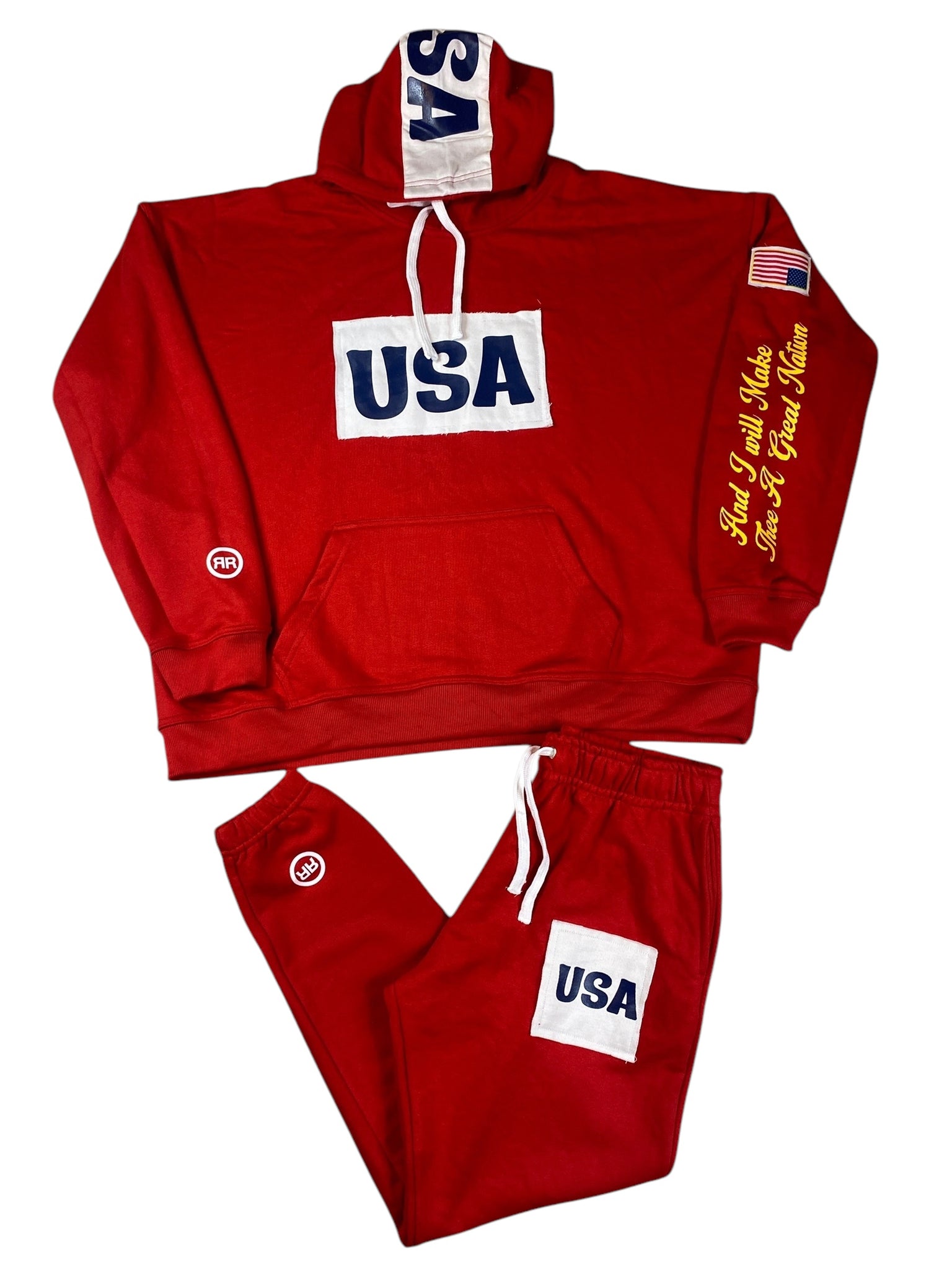 USA HOODIE SWEATSUIT RED FRENCH TERRY COTTON - RIGHTEOUS RULE