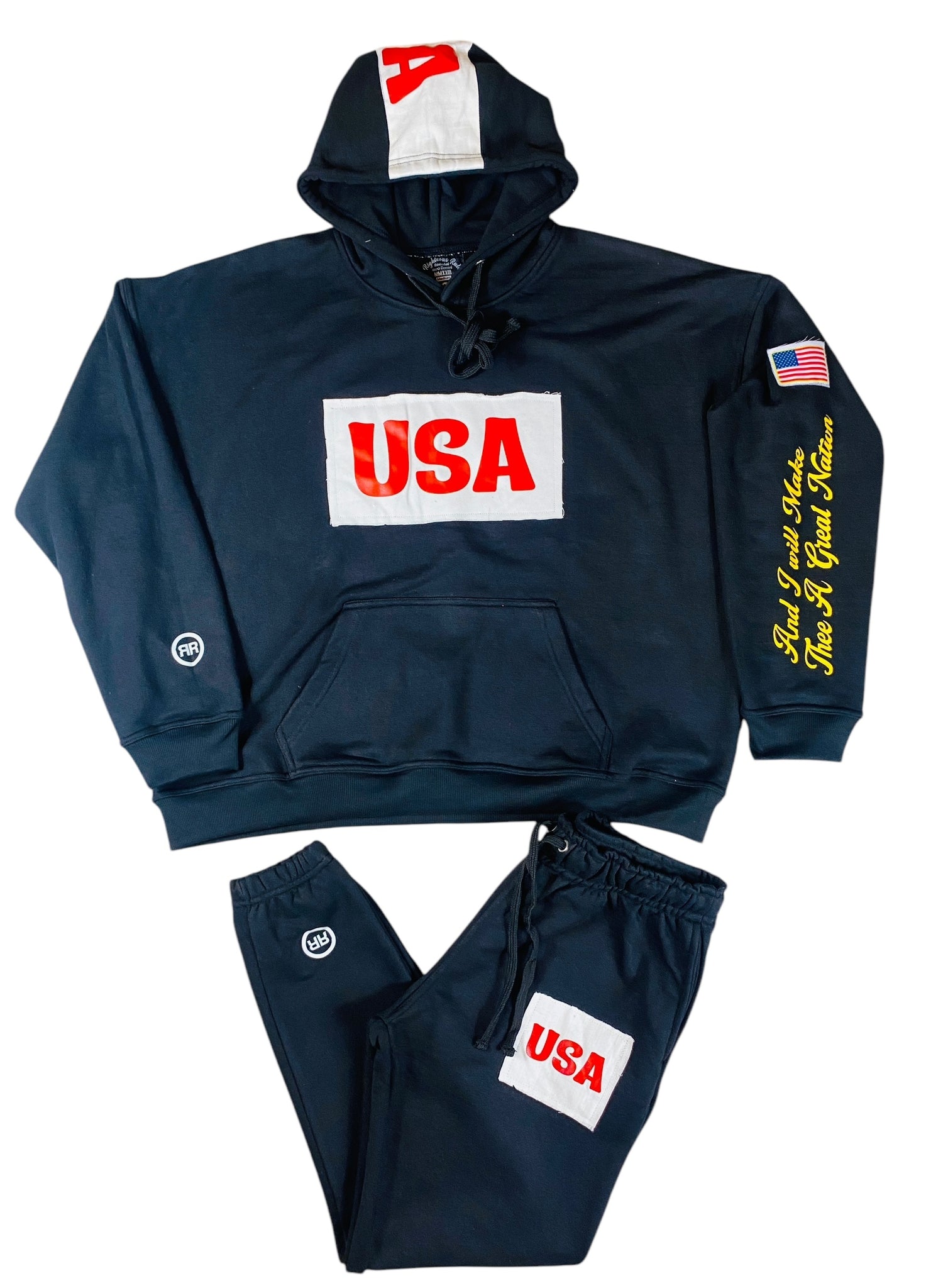 USA HOODIE SWEATSUIT PREMIUM FRENCH TERRY COTTON. BLACK. - RIGHTEOUS RULE