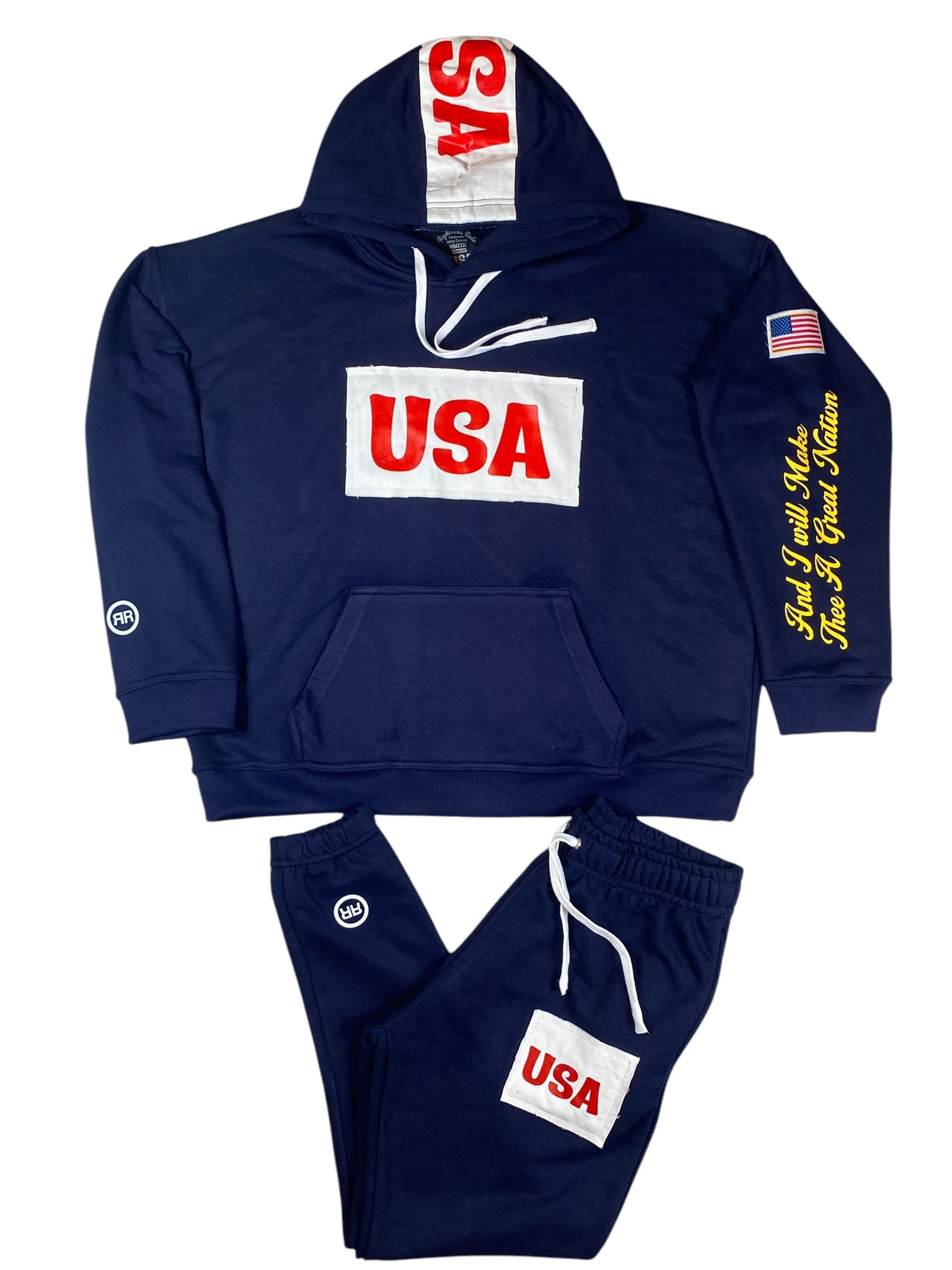 USA HOODIE SWEATSUIT PREMIUM FRENCH TERRY COTTON. NAVY BLUE - RIGHTEOUS RULE