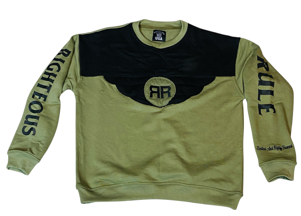 Righteous Rule Holy Wings Olive Green Crewneck Sweatsuit - RIGHTEOUS RULE