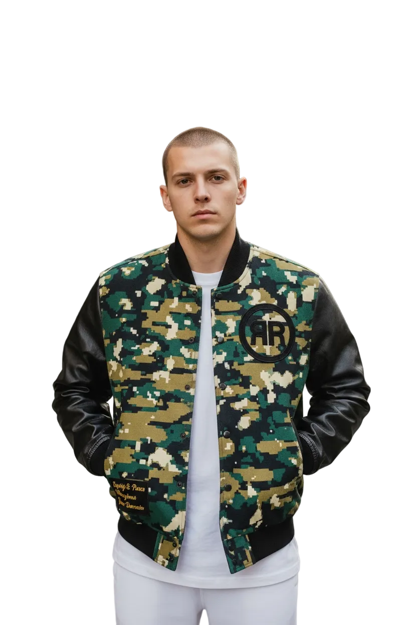 Camouflage/ Black Varsity Jacket - RIGHTEOUS RULE