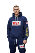 USA HOODIE SWEATSUIT PREMIUM FRENCH TERRY COTTON. NAVY BLUE - RIGHTEOUS RULE