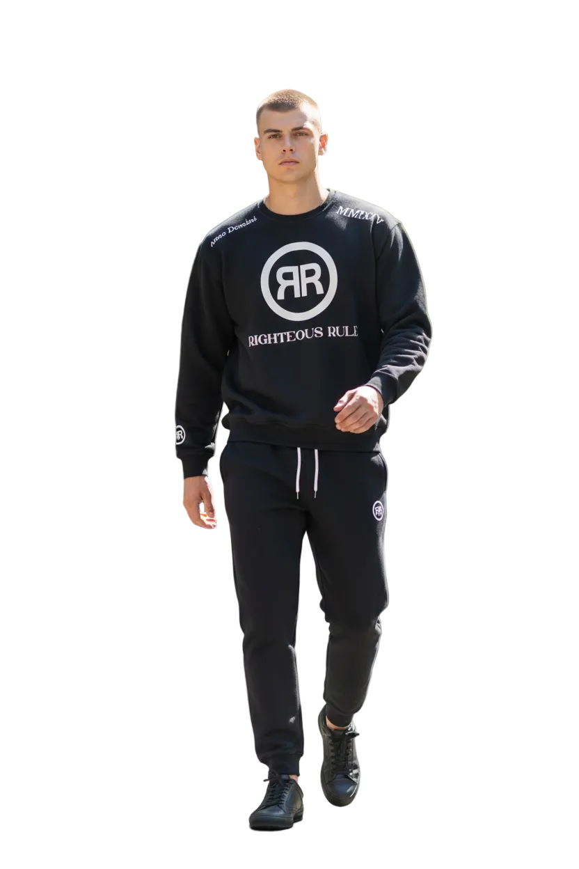 Black/White Heavyweight Circle Logo Sweatsuit - RIGHTEOUS RULE