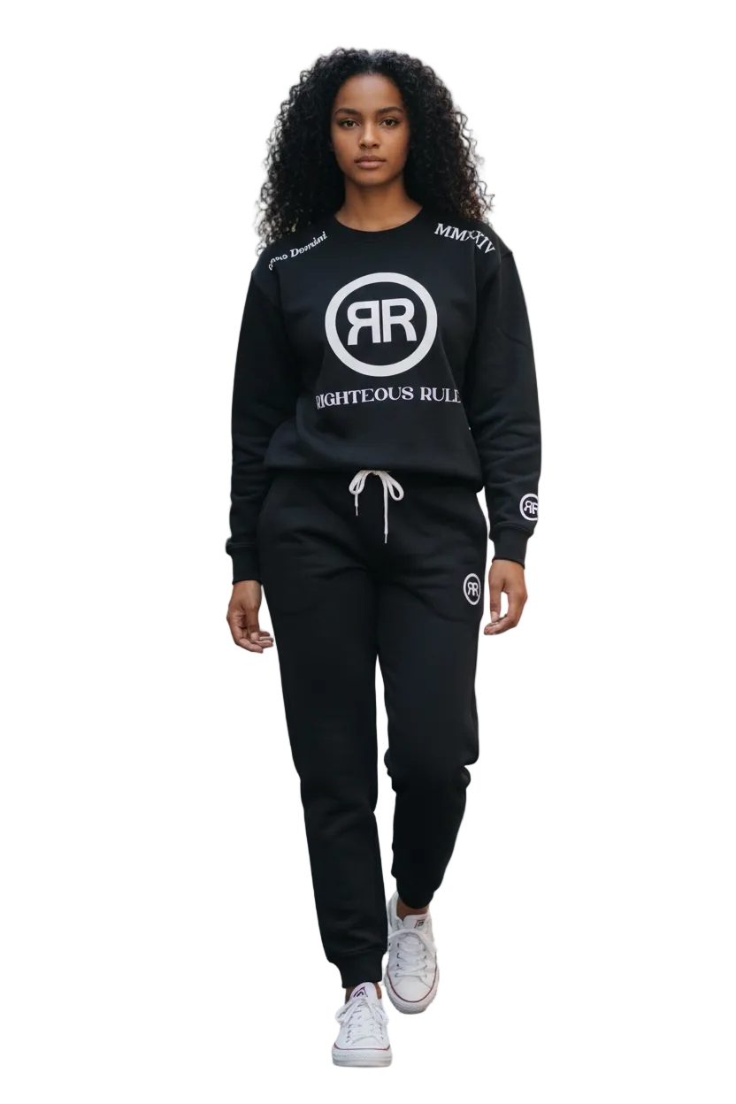 Black/White Heavyweight Circle Logo Sweatsuit - RIGHTEOUS RULE