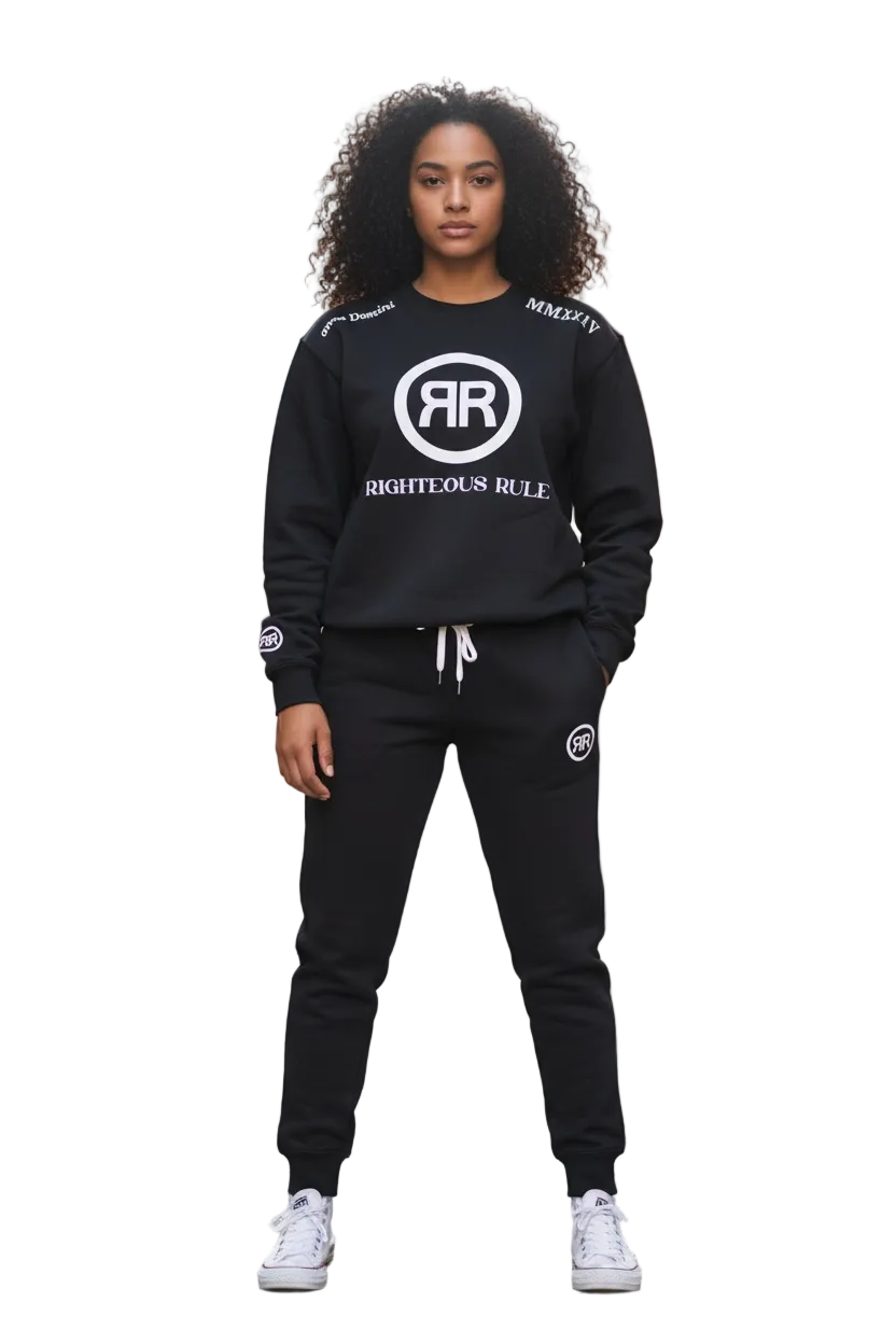 Black/White Heavyweight Circle Logo Sweatsuit - RIGHTEOUS RULE