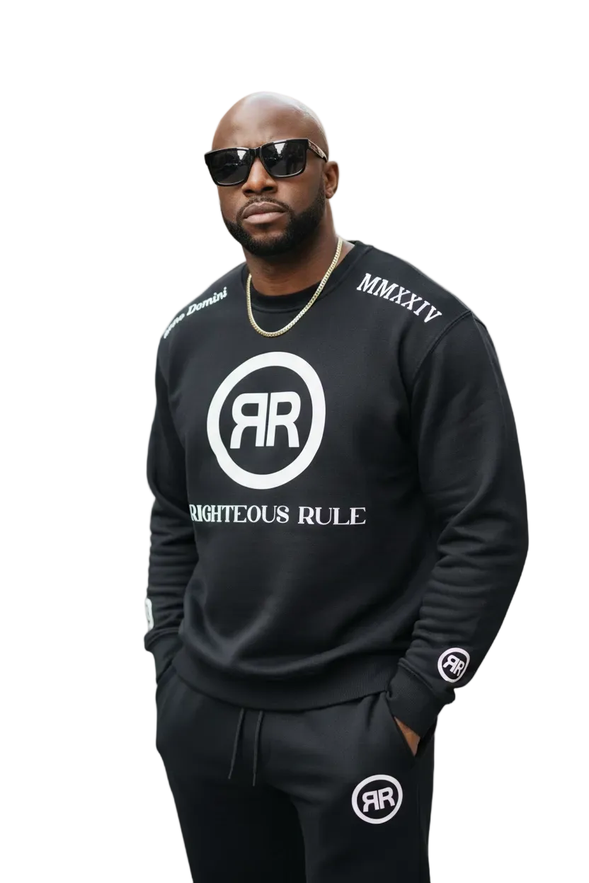 Black/White Heavyweight Circle Logo Sweatsuit - RIGHTEOUS RULE