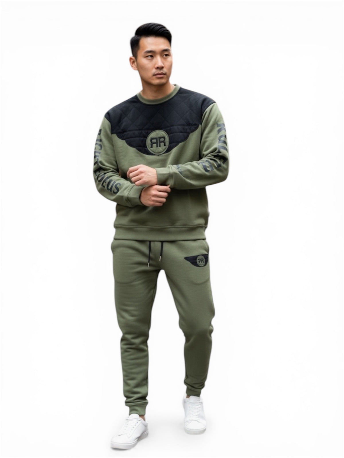 Righteous Rule Holy Wings Olive Green Crewneck Jogger Sets - RIGHTEOUS RULE