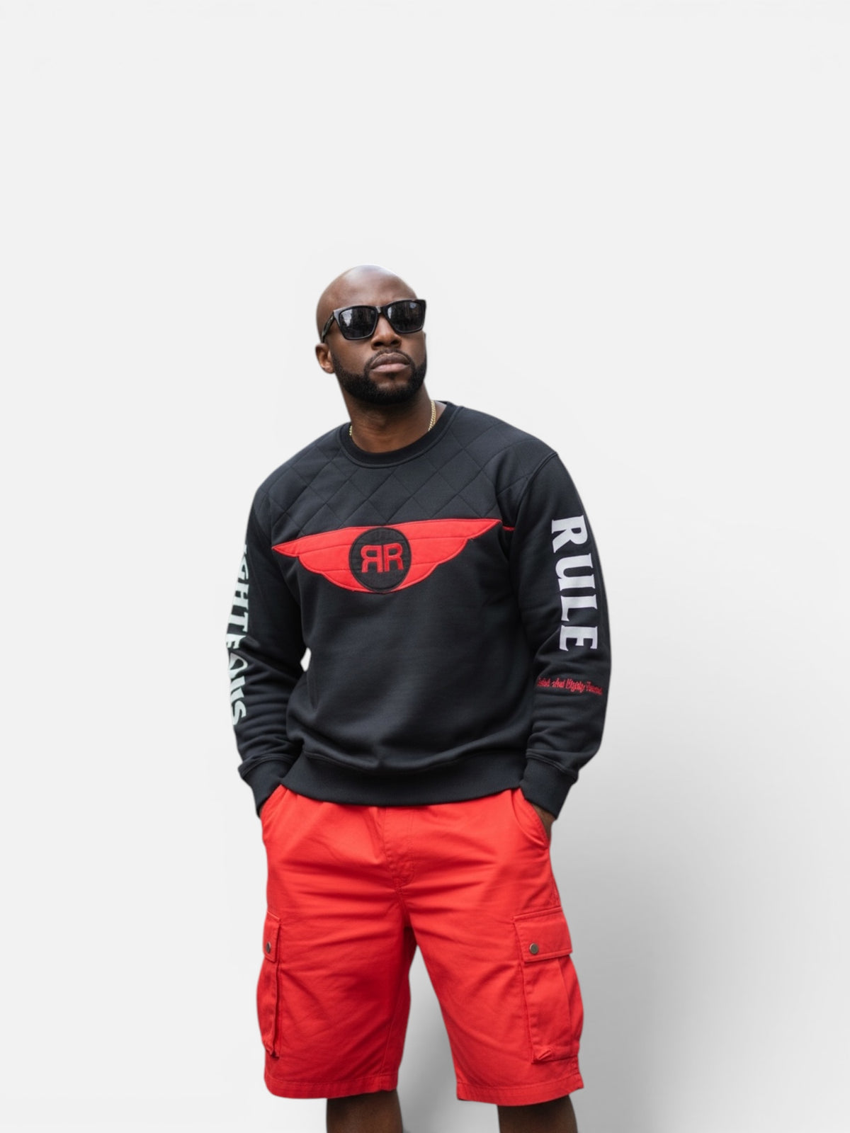 Holy Wing Distressed Logo Sweatshirt bk/red - RIGHTEOUS RULE