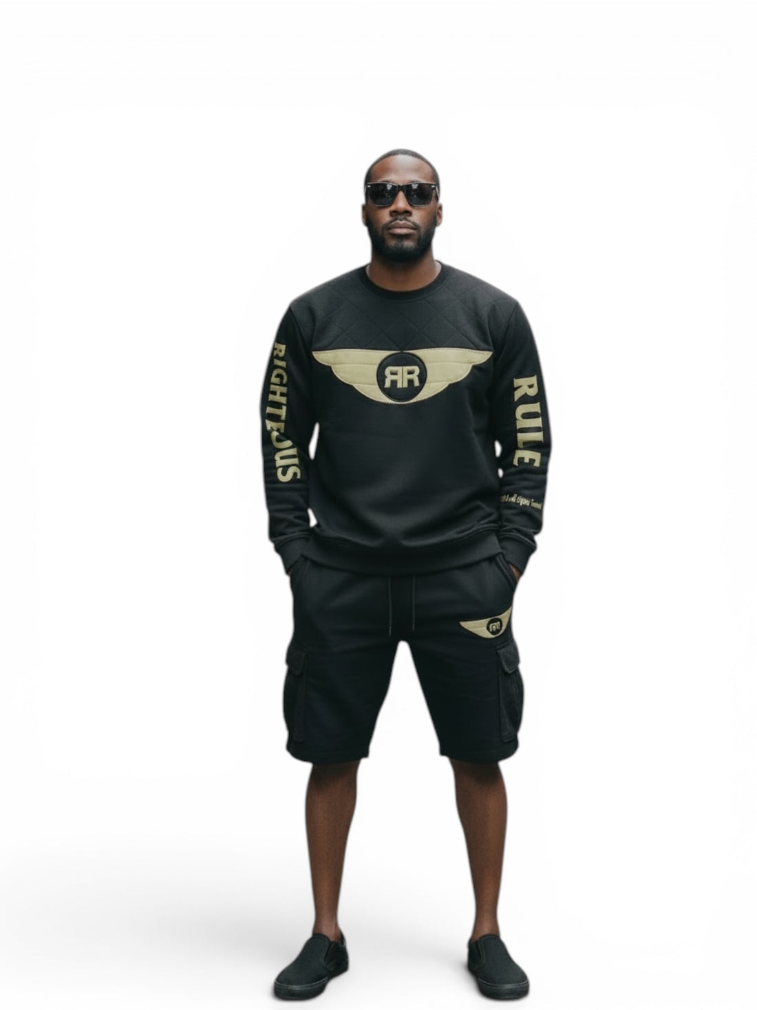 Holy Wings Distressed Logo Sweatshirt Bk/Green - RIGHTEOUS RULE