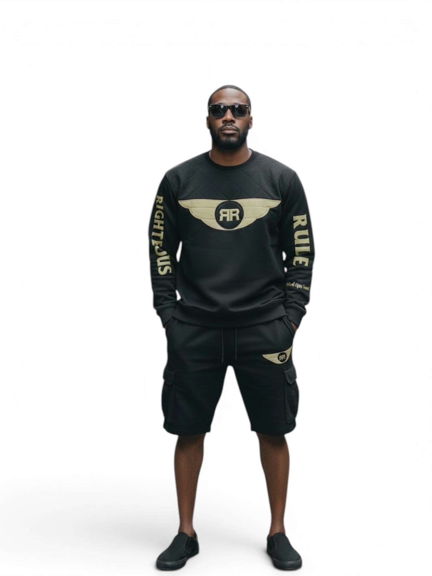 Holy Wings Distressed Logo Sweatshirt Bk/Green - RIGHTEOUS RULE