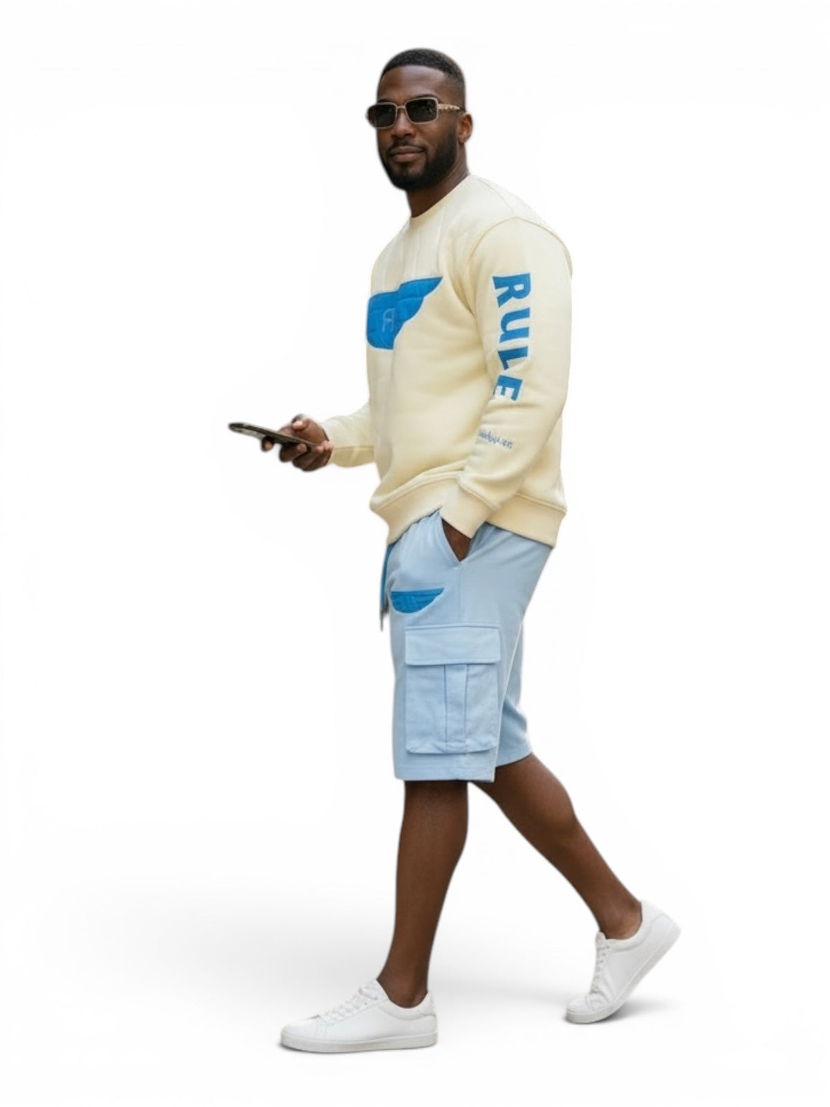 Righteous Rule Holy Wings Cream/Sky Blue Cotton Fleece Crewneck Jogger Set - RIGHTEOUS RULE