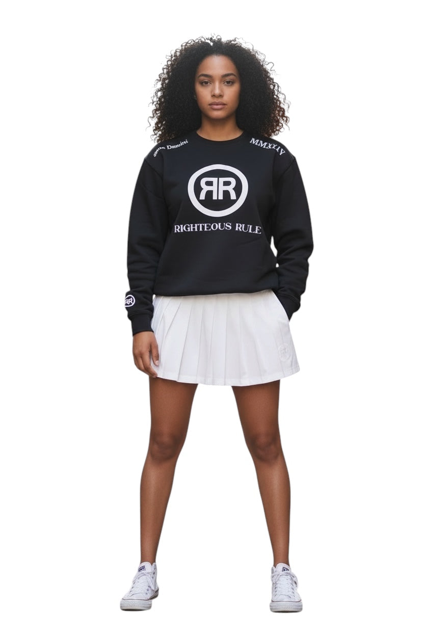 Circle Logo Sweatshirt Premium Cotton Fleece BK/WH - RIGHTEOUS RULE