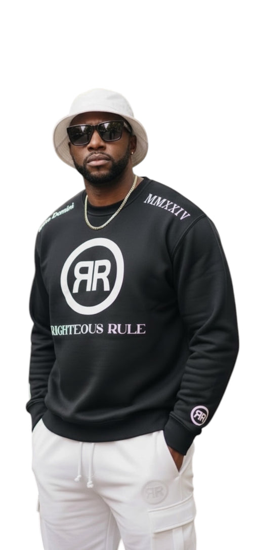 Circle Logo Sweatshirt Premium Cotton Fleece BK/WH - RIGHTEOUS RULE