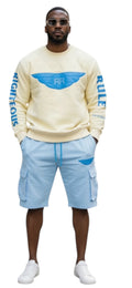 Righteous Rule Holy Wings Cream/Sky Blue Cotton Fleece Crewneck Jogger Set - RIGHTEOUS RULE
