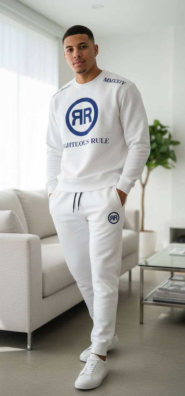 Circle Logo Premium Cotton Fleece Sweatshirt WH/BL - RIGHTEOUS RULE