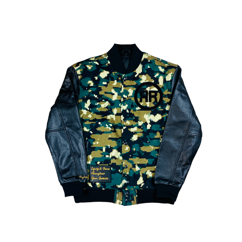 Camouflage/ Black Varsity Jacket - RIGHTEOUS RULE